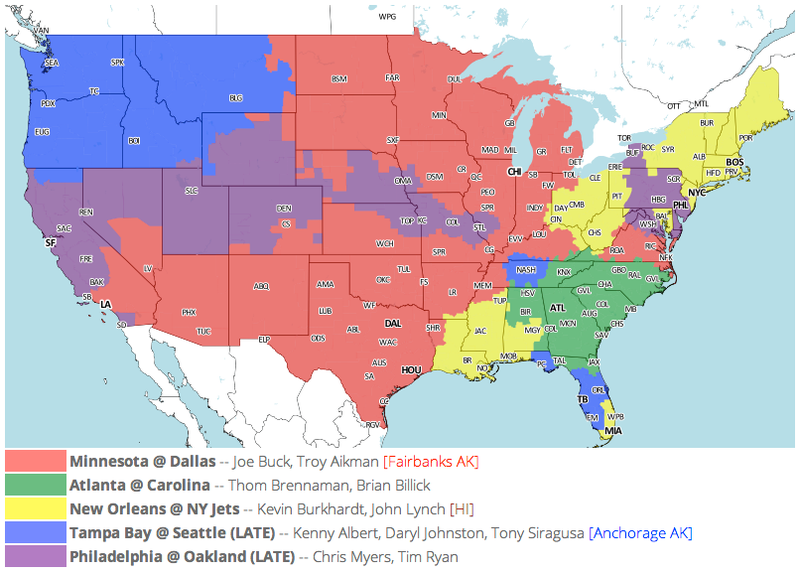 Illustration for article titled Which TV Market's Getting Screwed Today? Your Week 9 NFL Viewing Maps